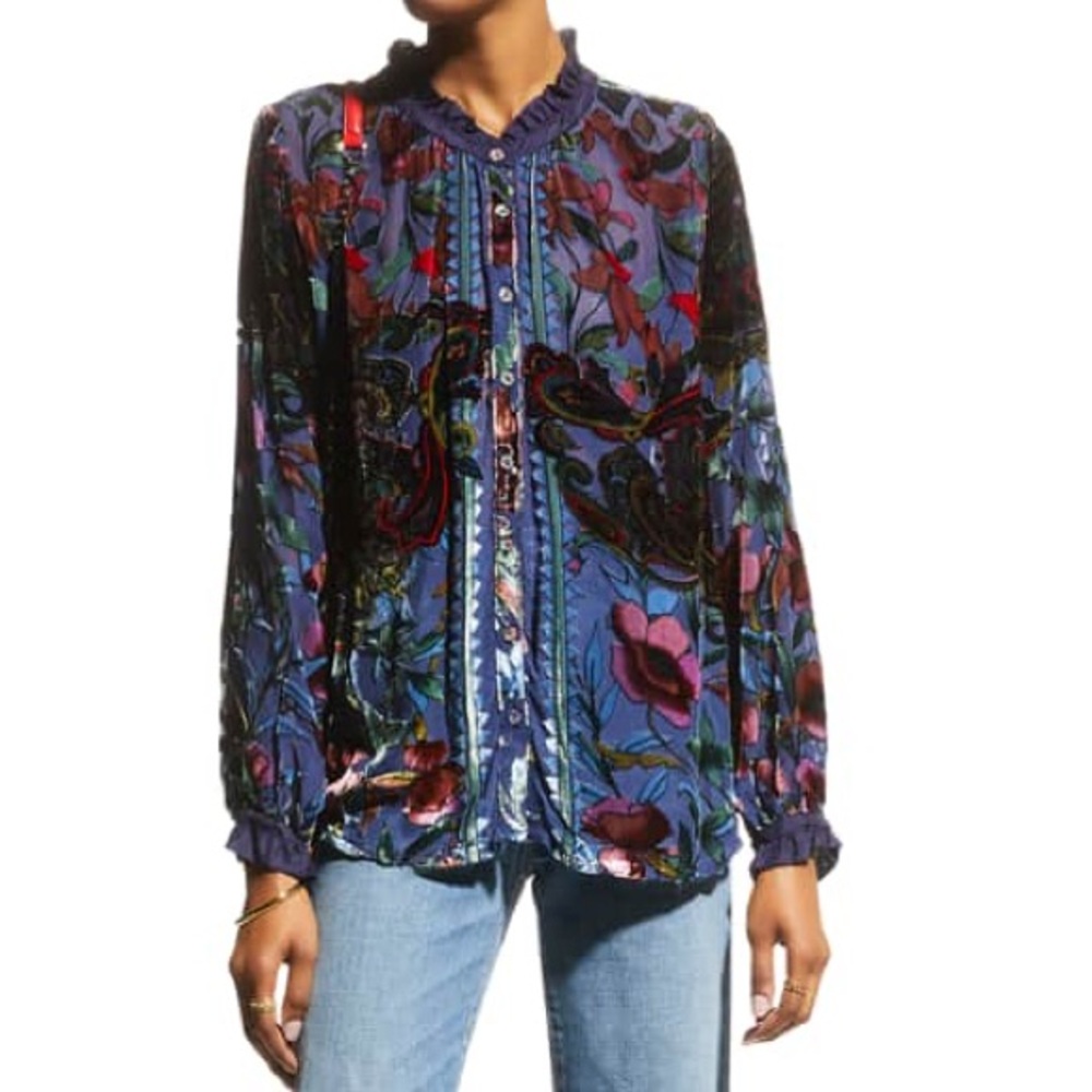 Johnny Was Clara Burnout Leda Shirt Embroidered Velvet blouse NWT - Picture 5 of 17